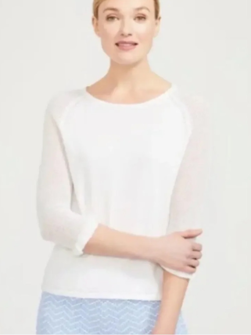 J.Mclaughlin Sweater Size M White Cotton Crochet Crew Neck Lightweight Sina $128